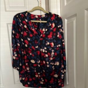 Floral V-Neck Blouse - Black, Red, Blue